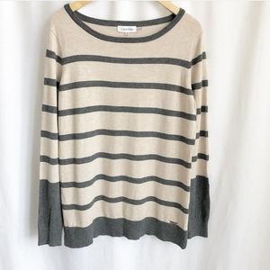Calvin Klein beige and grey stripe light knit